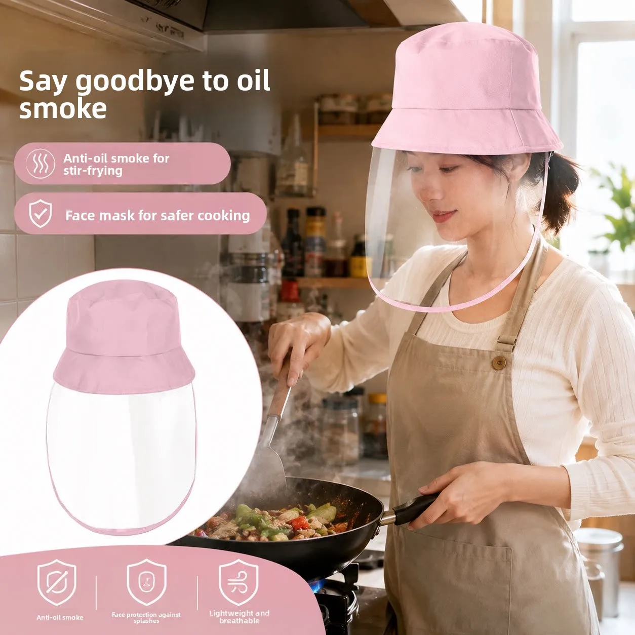 Kitchen Oil Splatter Proof Transparent Lady's Mask Fried Food Face Shield Full Face Protection Mask for Cooking in the Kitchen