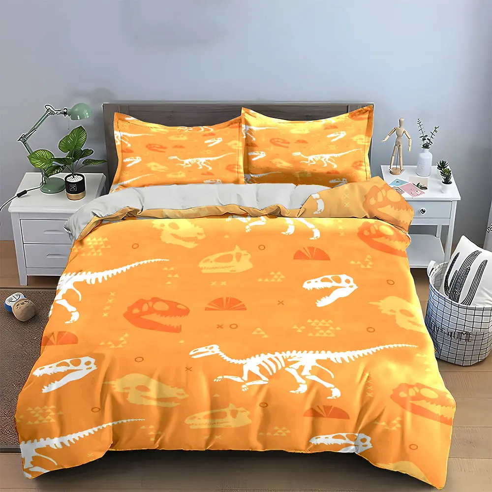 Dinosaur Skeleton Art Set Bedding Set with 1 Duvet Cover 2 Pillowcases Single Double King Queen, Gift
