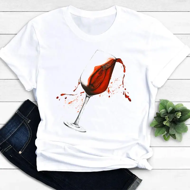 Wine Love Fashion Clothes T Women Funny Cute Casual Tshirt Summer Top Female Short Sleeve Tee Shirt Lady Graphic T-shirts