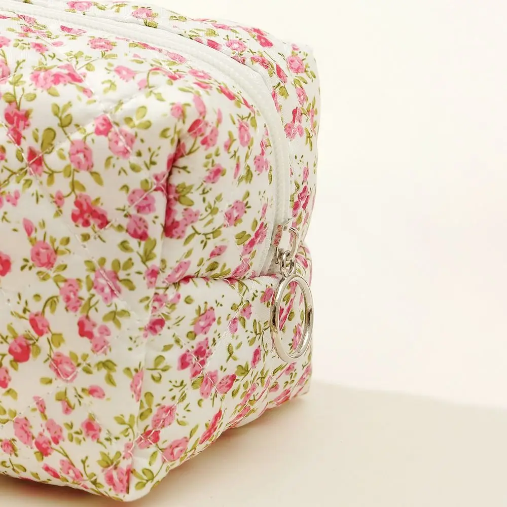 Borsa per il trucco trapuntata floreale con stampa floreale a fiori borsa per cosmetici in cotone borsa per cosmetici da viaggio di grandi dimensioni