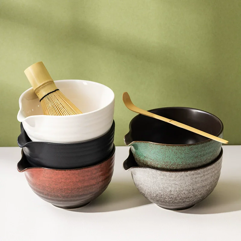 

2 Pieces Traditional Japanese Matcha Bowl and Whisk Holder Tea Bowl with Pouring Spout for Office Table Tea Ceremony Party Gift