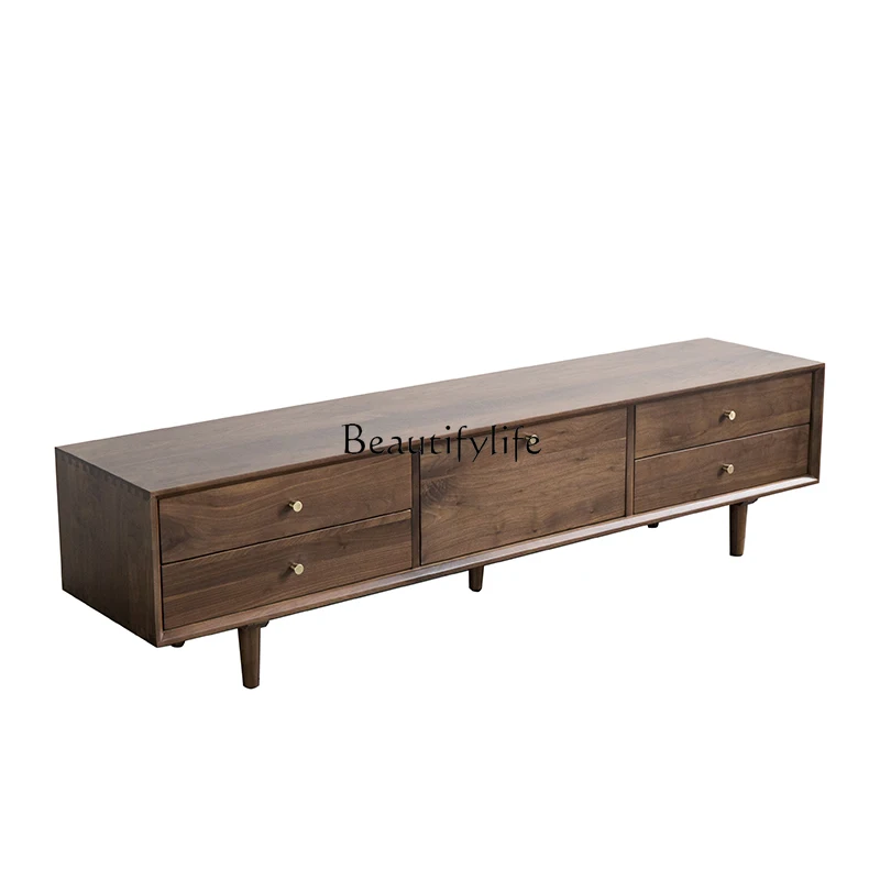 

Simple modern living room pure solid wood TV cabinet Japanese black walnut audio-visual cabinet