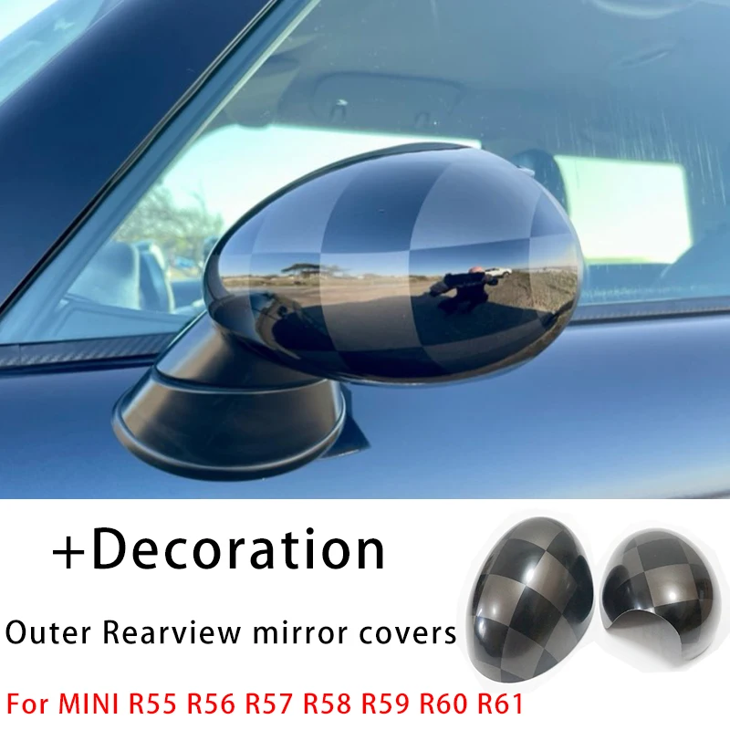 

The Black Checker Shell Car Rear View Mirror Covers For M Coope r S club R 55 R 56 R 57 R 58 R 59 R 60 Country R 61 Accessories