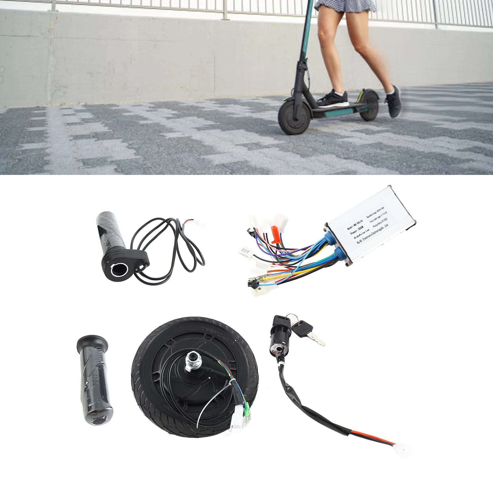 سكوتر كهربائي عجلة فرش محور المحرك 24 فولت 350 واط عجلة معدنية فرش محور موتور عدة 8in سكوتر كهربائي تحويل مجموعة