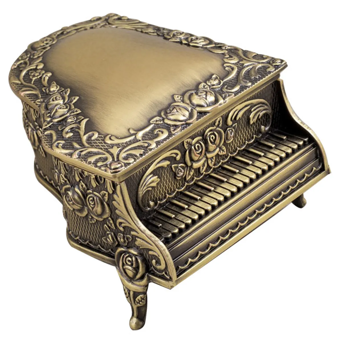 

Delicate Piano and Rose Shaped Metal Jewelry Box Premium Trinket Storage Box Home Desk Dining Table Room Decor Item