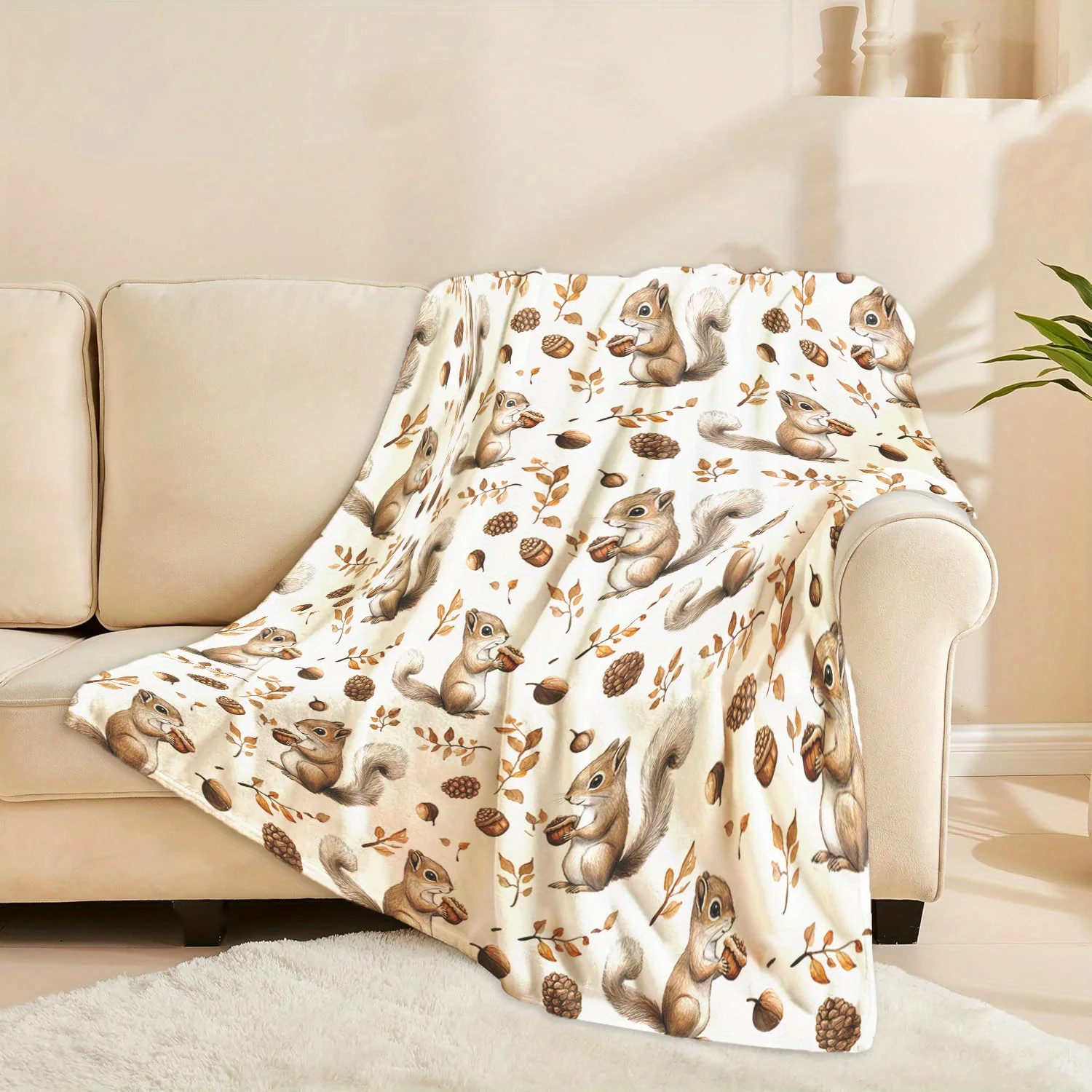 

Cozy Squirrel & Pinecone Flannel Blanket – Soft, Warm, and Adorable Forest-Themed Design with Acorns and Leaves