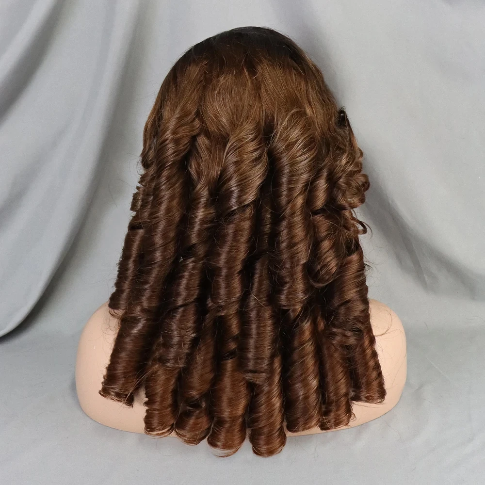 Onda peruca de cabelo humano para mulheres, peruca pré-arrancada, laço frontal, Bouncy, encaracolado, rolo de ovo, 24in, densidade 300%, 4-350 cores, 13x4