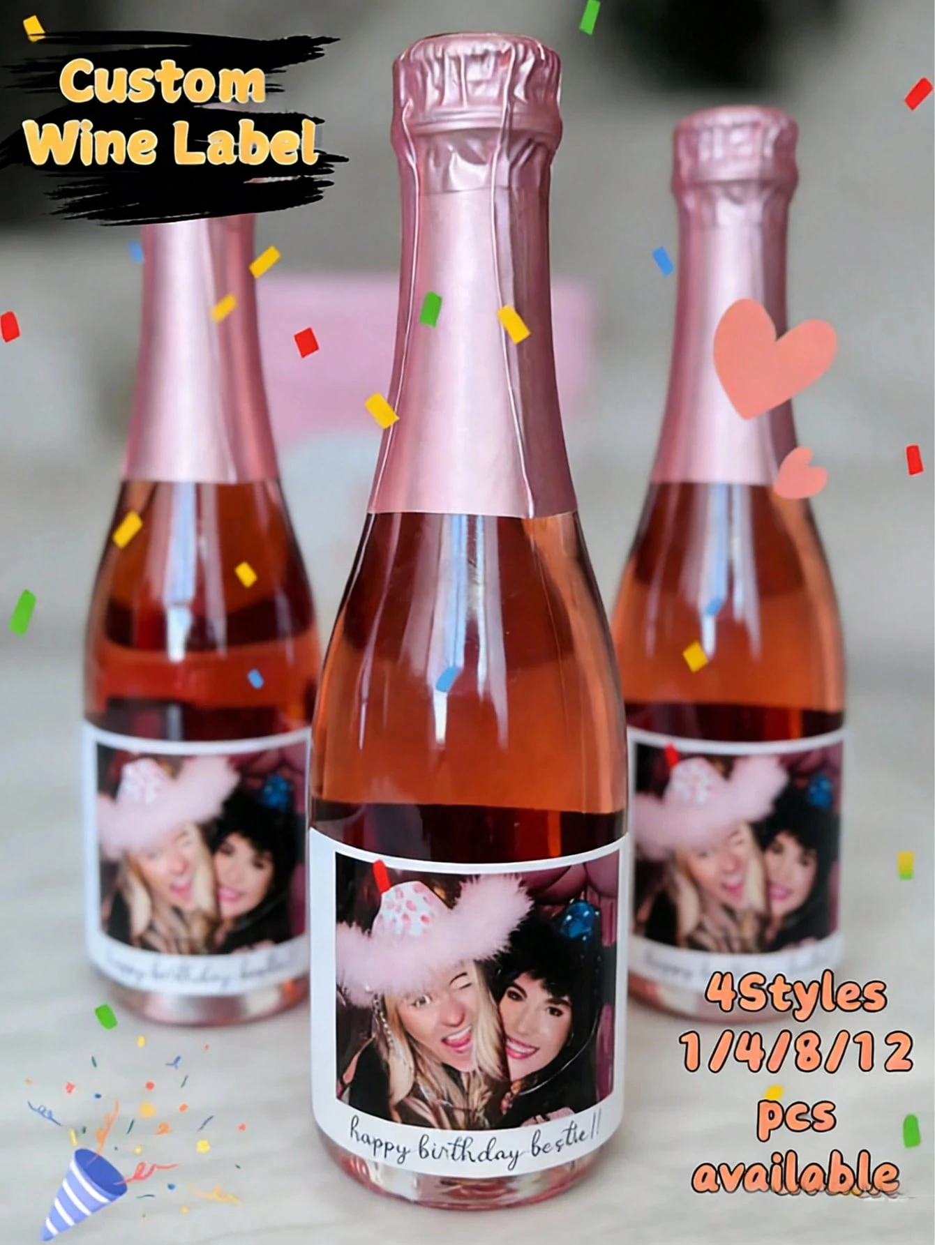 Personalized Photo Text Wine Bottle Labels Stickers Custom For Birthday Engagement Wedding Anniversary Couple Gifts DIY