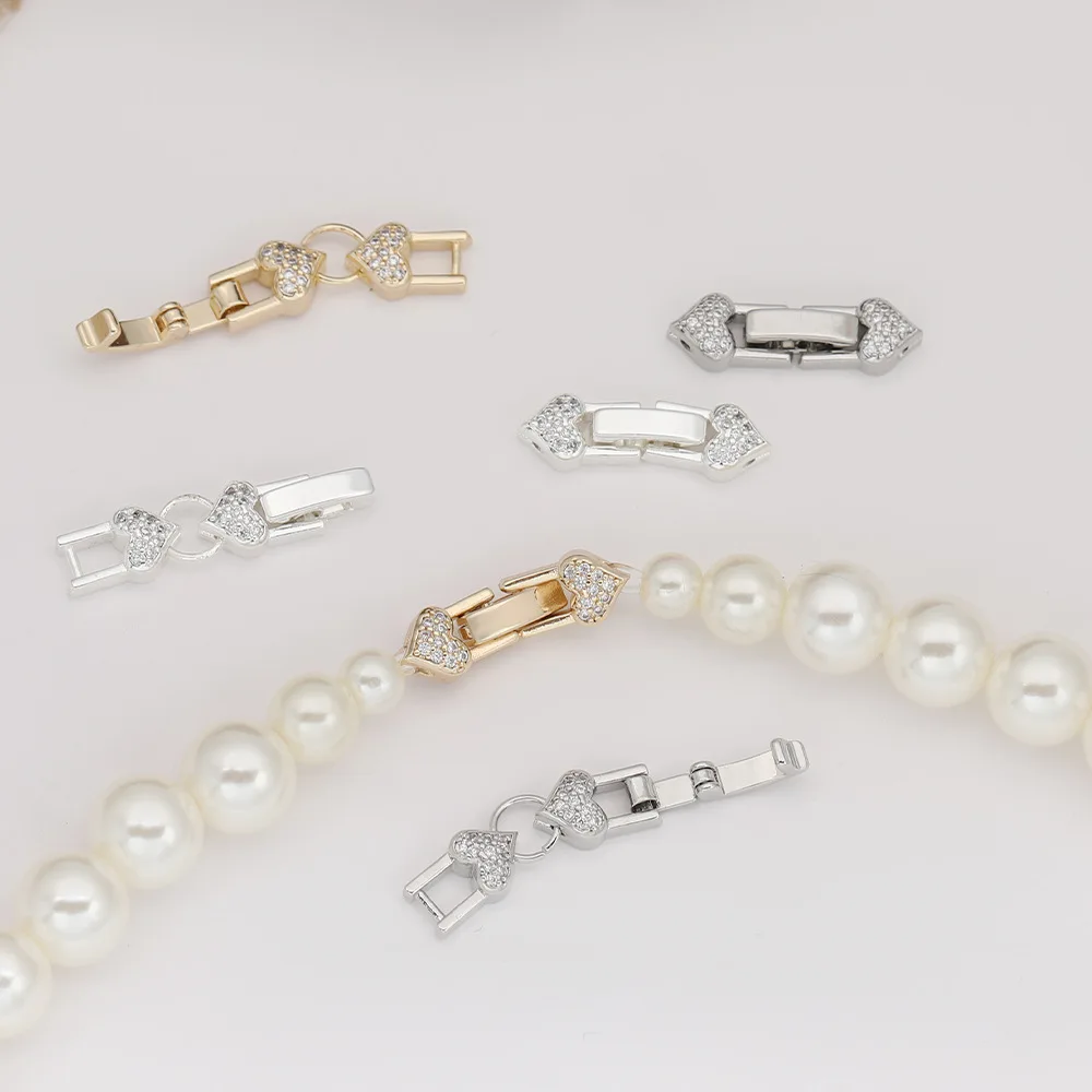 

1 Copper Gold-plated Zirconium Love Heart DIY Pearl Chain Buckle Accessories Necklace Connection Buckle Jewelry Making Materials