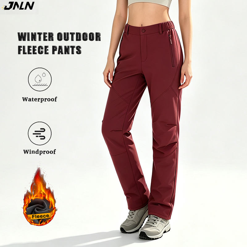 JNLN Women's Waterproof Fleece Pants Hiking Trekking Mountaineering Sports Thermal Trousers Winter Windproof Warm Work Pants