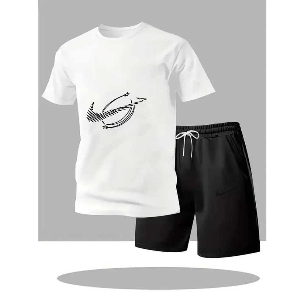 

Hot Sales Mens T-shirt Tracksuit Print Casual Clothing Outdoor Gym Sports Jogging Streetwear Summer Single Piece T-shirt Shorts