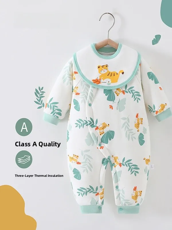 

Утепленный хлопковый комбинезон для новорожденных: осенне-зимний теплый комплект из чистого хлопка с длинными штанами и средней посадкой на талии