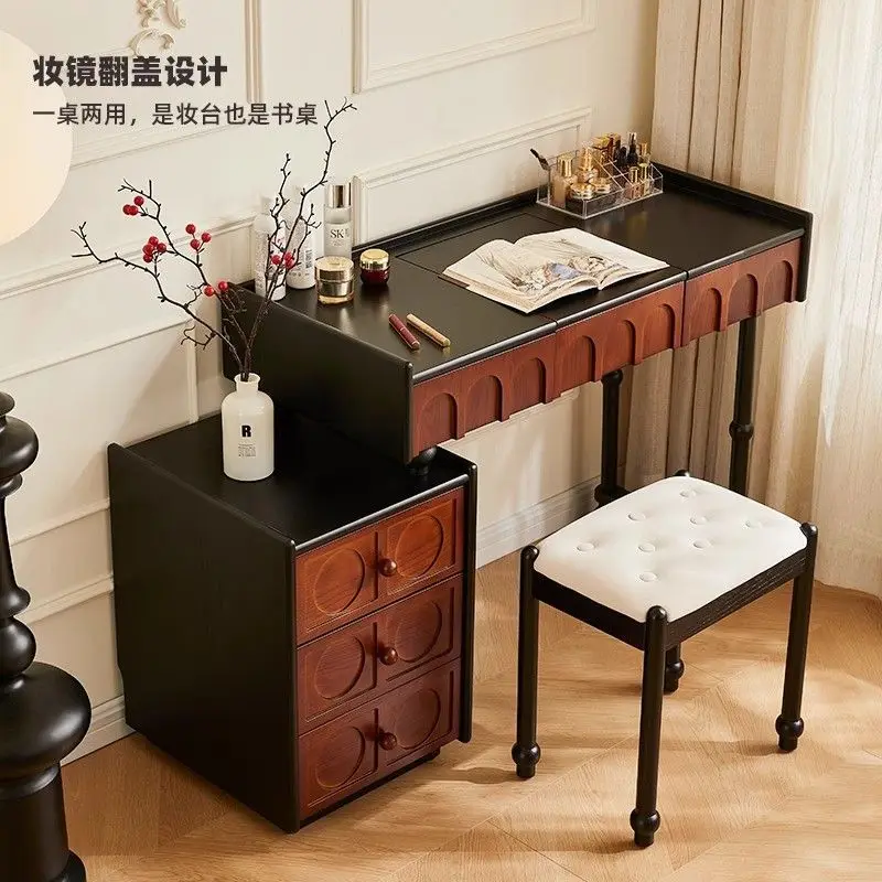 

French medieval dresser two-in-one desk makeup table solid wood flip dresser bedside table integrated