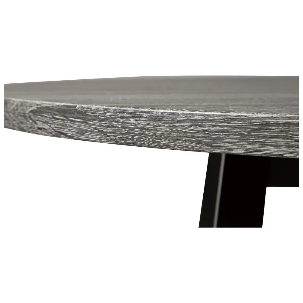 Centiar Mid Century Round Dining Room Table with Metal Legs Gray and Black Mixed Material Design Two-tone Aesthetic