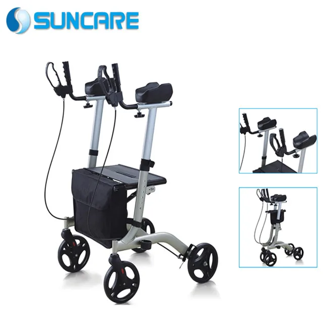 Forearm Rollator Aluminum Alloy and Wood, 6 Level Adjustable Walking Aid, Rollator with Brakes, Rehabilitation Therapy Aid