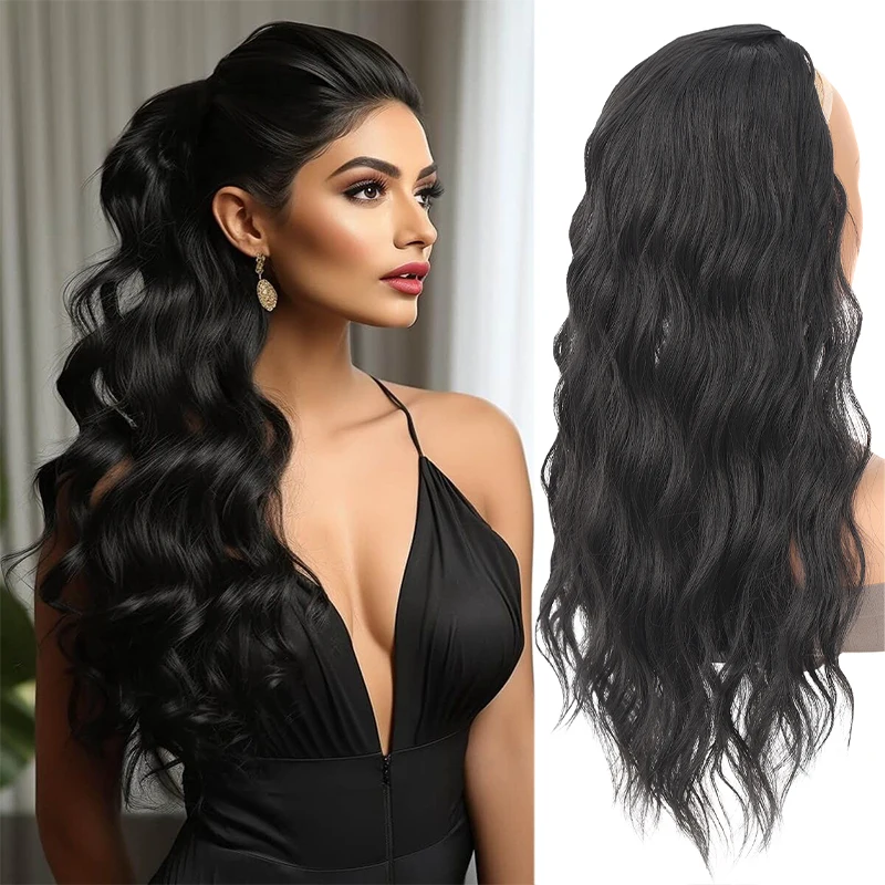 

Парик на шнурке с хвостиком, женские длинные вьющиеся волосы с большими волнами, естественная пушистая имитация, женский искусственный хвост