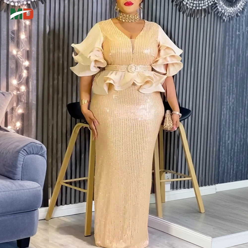

MD 2026 New Fashion African Party Dresses For Women Dubai Sequin Wedding Evening Gown Plus Size Elegant Turkey Christmas Dress
