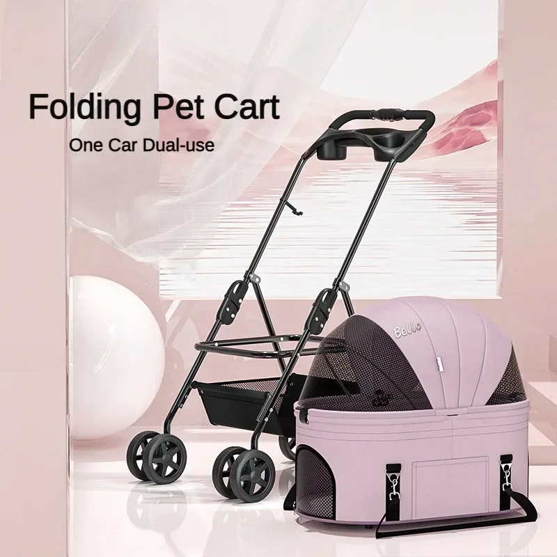 Foldable Pet Stroller 4-Wheel Dog Travel Stroller Pushchair Jogger with Storage Basket for Puppy Cat Pet Suplies Outdoor