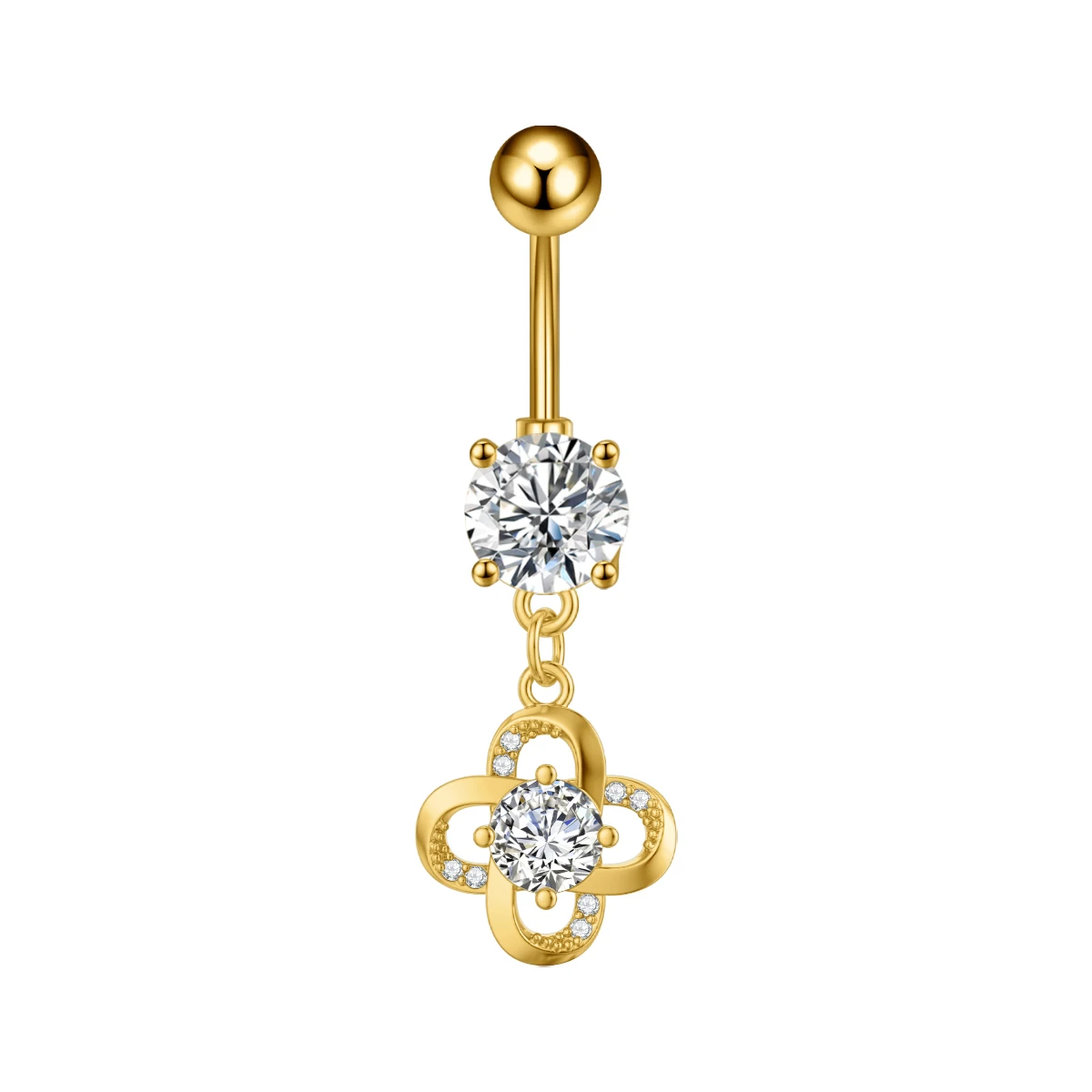 Crown Heart Dangled Belly Button Rings with Butterfly Drop