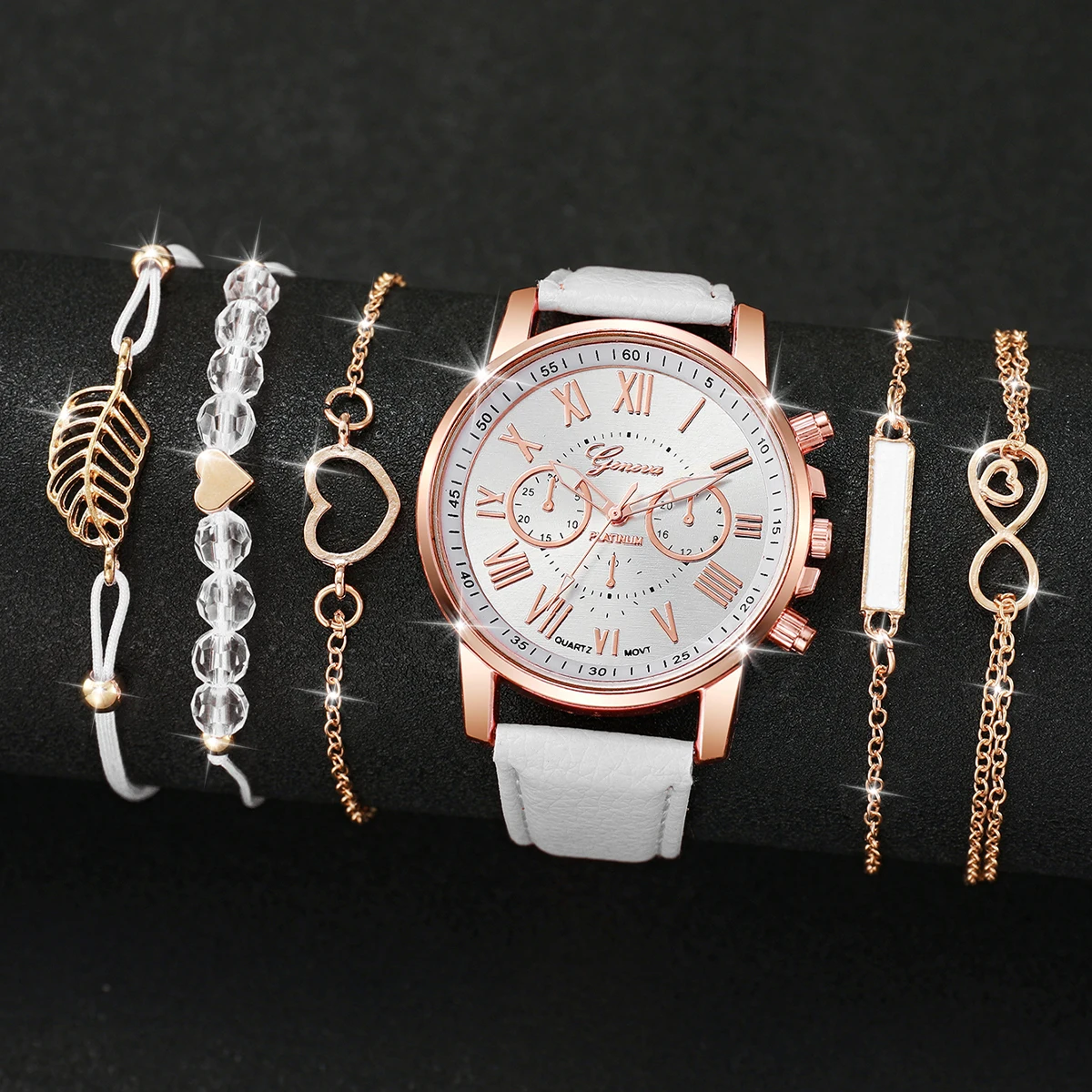 6PCS/Set Women\'s Watch  Fashion Roma Dial Quartz Watches Bracelets Set (Without Box)