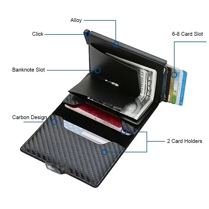 Men ID Credit Bank Card Holder with Hasp Wallet Anti Rfid Blocking Protected Magic PU Leather Slim Mini Small Money Wallets Case image 4