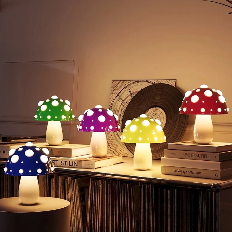 

Modern Bar Bedroom Luxury Cordless Touch Light Metal Rechargeable Mini Modern Cute Colorful Mushroom Night Light