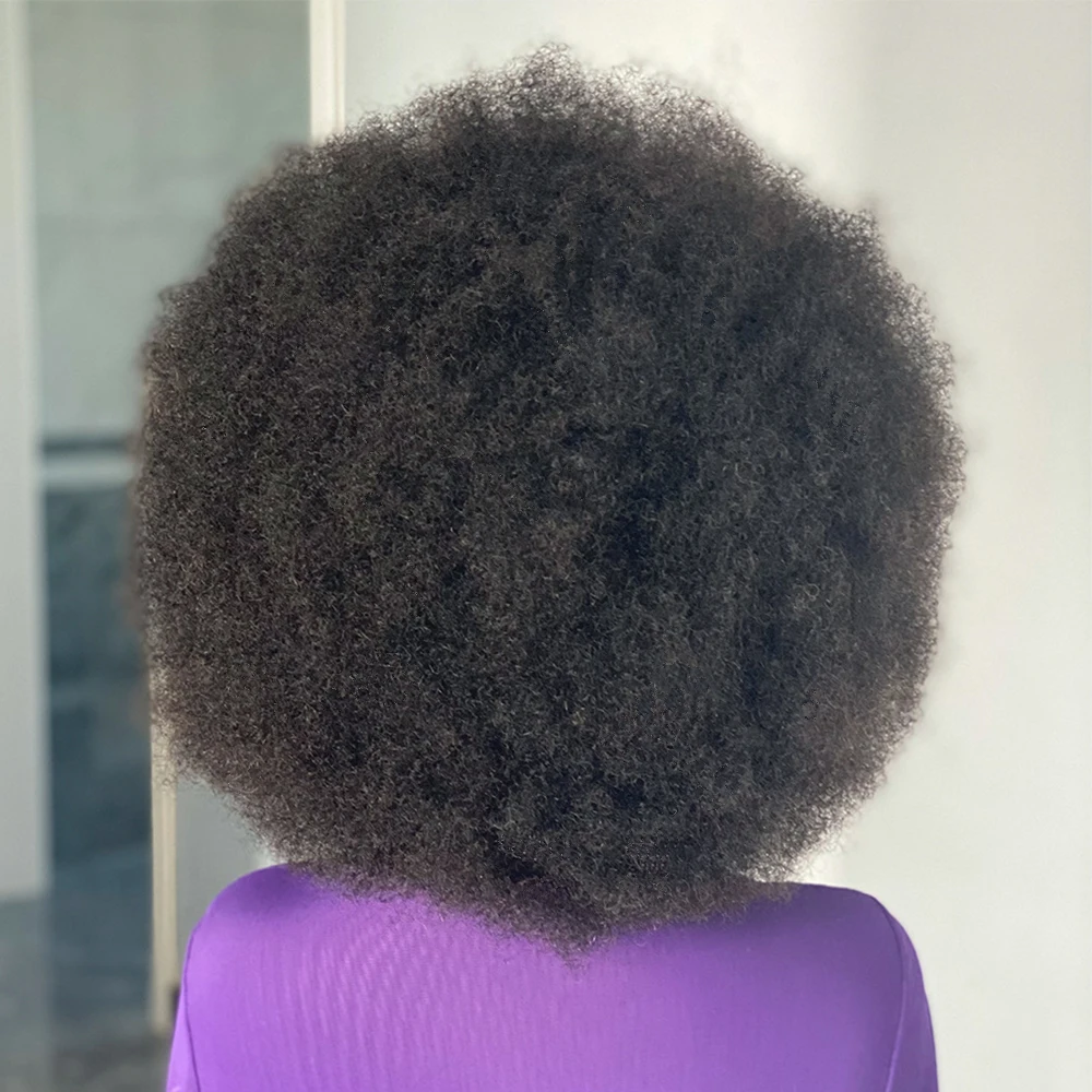 Perruque Brésilienne Naturelle avec Frange, Cheveux Crépus et Bouclés, Coupe Pixie Naturelle, Ultraviolette, Afro, Densité 180%