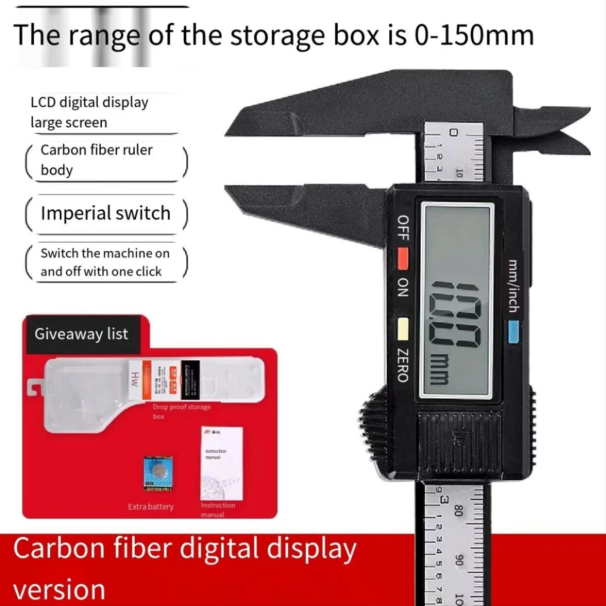 150mm Electronic Digital Caliper Carbon Fiber Dial Vernier Caliper Gauge Micrometer Measuring Tool Digital Ruler