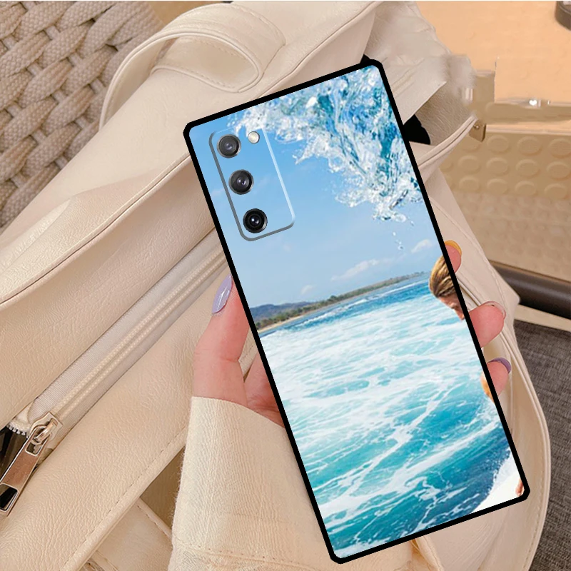 Beach Surf Board Ocean Waves Silicone Case For Samsung Galaxy S8 S9 S10 S20 FE S21 Plus Note 20 Ultra S22 Ultra Cover