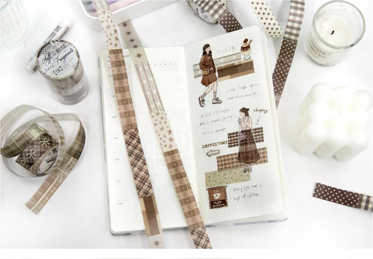 Journal GO 1,5cmx2M Collage Washi Tape Stoffreste Vintage Gitter-Landschaftsmuster Kreatives DIY Journal Karten Schreibwaren – Detail 12