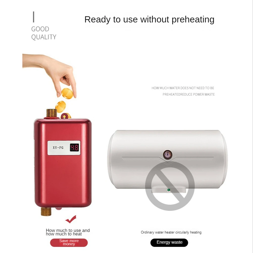 Pemanas air elektrik 3800W, pemanas air instan tanpa tangki, Boiler air aliran mandi 220V merah colokan EU