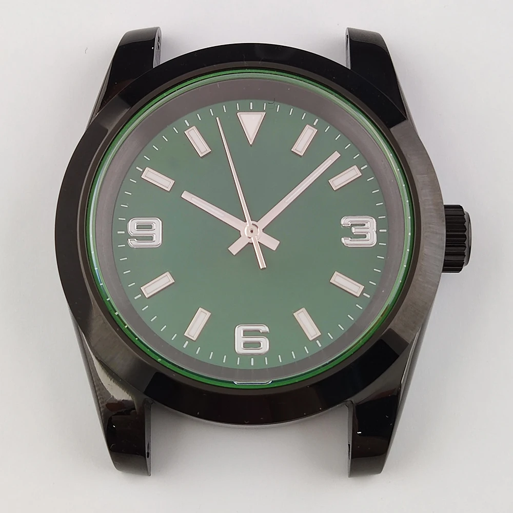 Luminous Watch Case, aço inoxidável, galvanizado, logotipo personalizado polido, mostrador para movimento, NH35, NH36, 28.5mm, 39mm