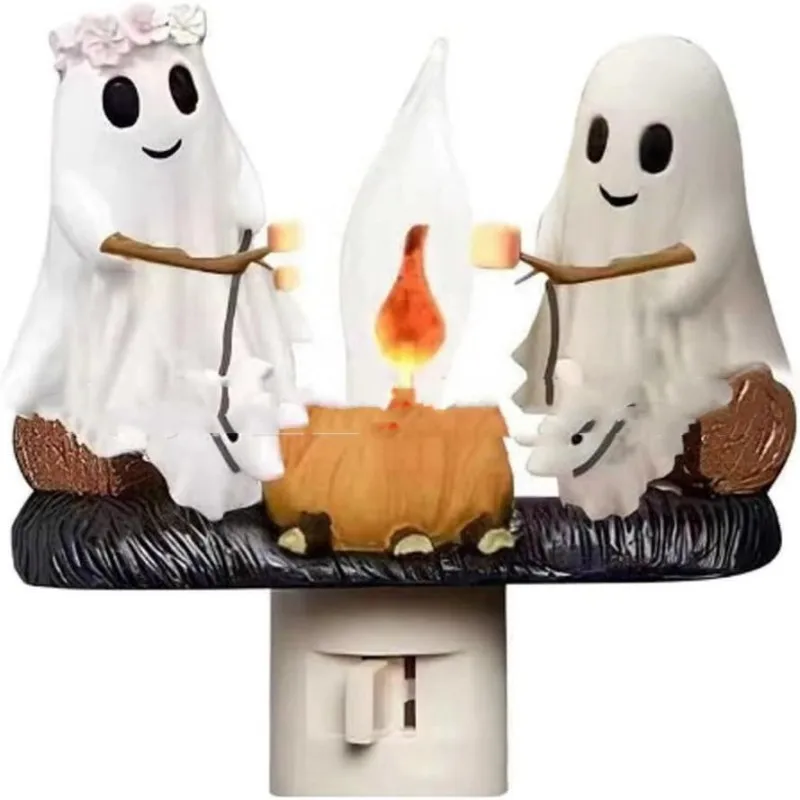 2024 Halloween Ghost Campfire Flickering Nightlight Ghost Socket Small Night Lamp Ornaments Halloween Decoration for Home Indoor