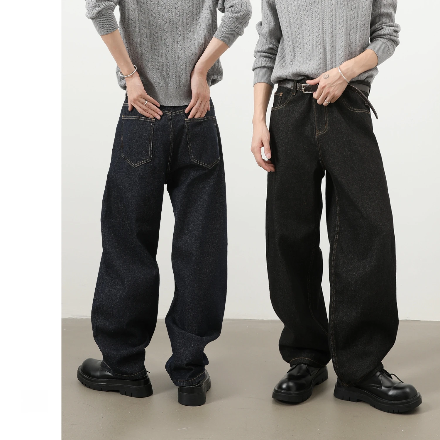 

Американские джинсы с ножом, мужские свободные винтажные повседневные широкие брюки, оригинальные синие хлопковые молодежные модные брюки