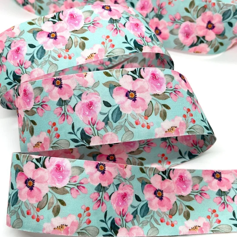 Double Face Floral Printed Fabrics Ribbon 2.5-4cm 3Yards For Handmade DIY Craft Bows Scrapbook Easter Wedding Deco Gift Packing