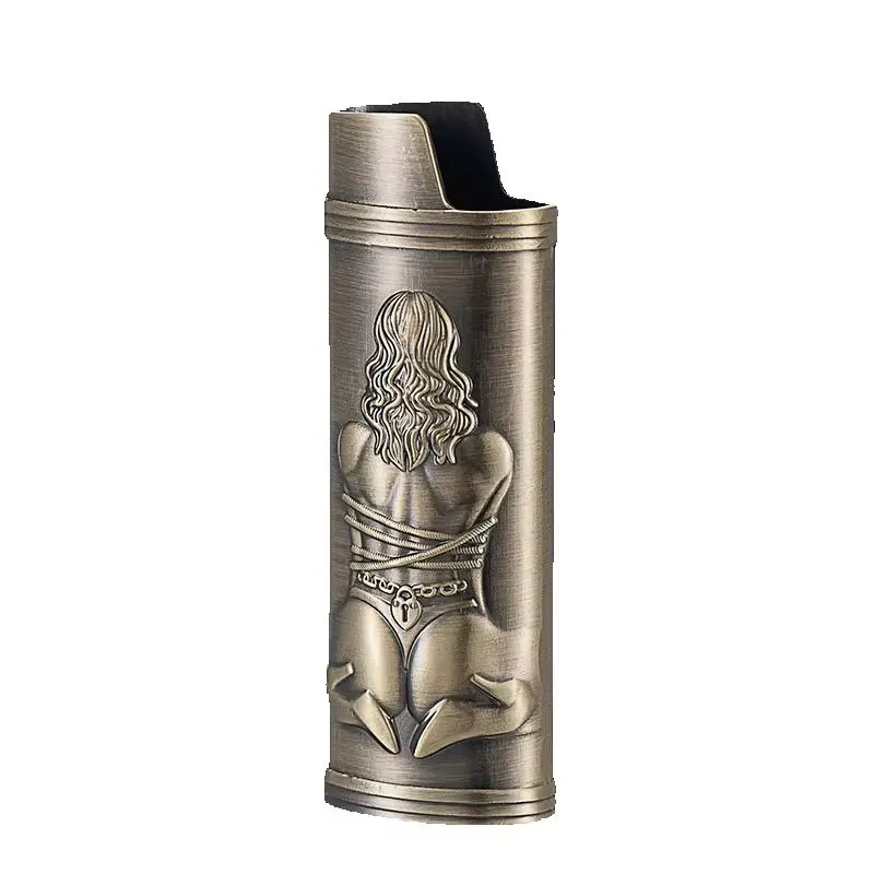 Metal BIC Lighter Case Cover Sleeve for Large Standard J6 3D Girl Design Shockproof Protective Metal Full Size J6 Lighter Holder