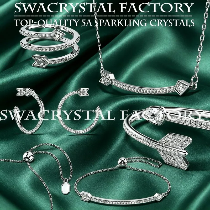 Cupid Arrow Cubic Zirconia Shiny Necklace Earrings Bangle Ring Women Minimalist luxury Design Jewelry Party Accessories Gift