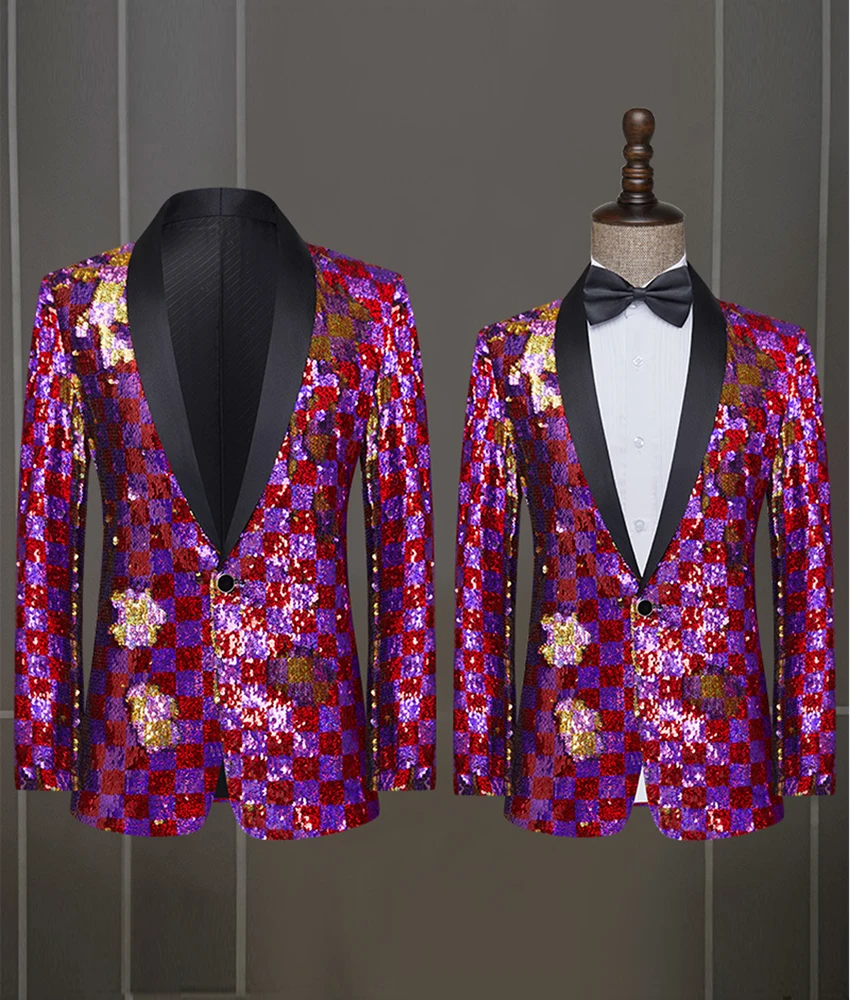 

Fashion Men's Sequin Blazer, Single Breasted Tuxedo Jacket for Groom, Best Man, Wedding Guest, Prom and Evening Party.