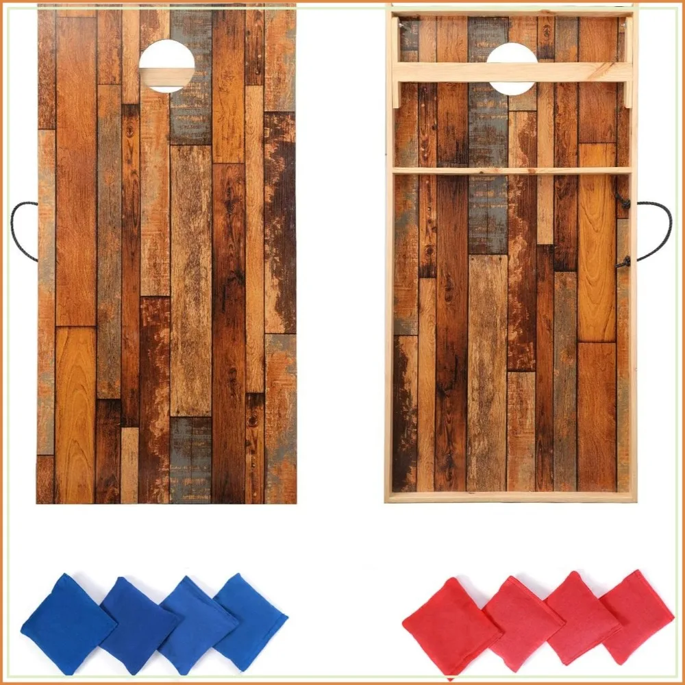 

Premium Solid Wood Cornhole Set - Portable Bean Bag Toss Game for Outdoor Backyard Tailgate - Includes 2 Boards & 8 Bags