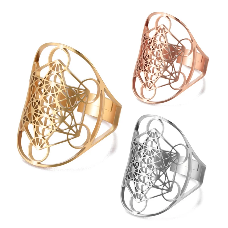 RetroGem Jewelry Sacred Geometry Metatron Ring Angel Seal Archangel Protection Statement Hollowed Rings for Women Magic Hexagram