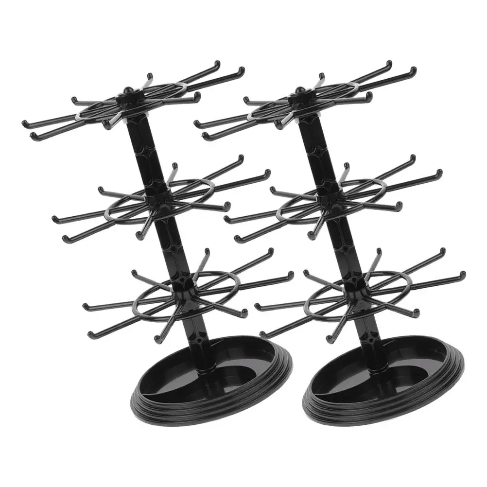 2Pcs Rotating Jewelry Display Stand Black Plastic 3-Tier Necklace Earring Bracelet Holder for Dressing Table Organizer Retail
