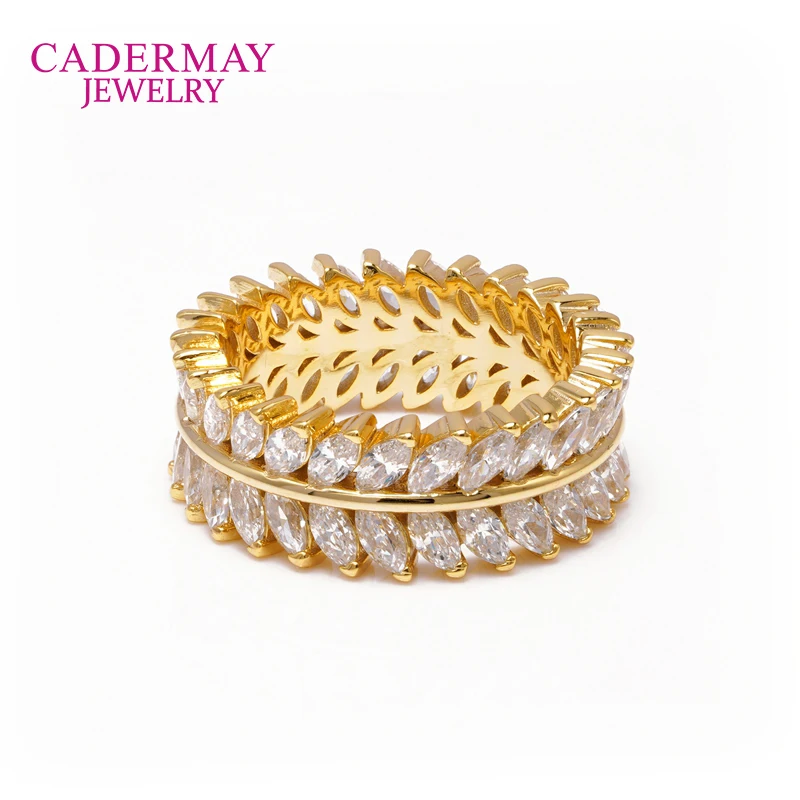 Cadermay Unique GRA Certificate 925 Silver 2 Rows Marquise Cut Moissanite Ring Eternity Band for Wedding Engagement Gift Party
