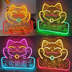 Fortune Cat Ramen Anime Neon Sign Lucky Cat The God of Wealth Neon Light Wall Decor Custom Restaurant Neon Sign Kitchen Decor