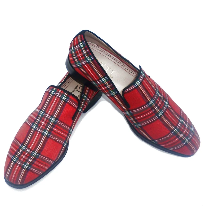 New Fashion Scottish Fabric Plaid Loafers Men Casual Shoes High Quality Summer Shoes Men's Flats Party And Banquet Shoes