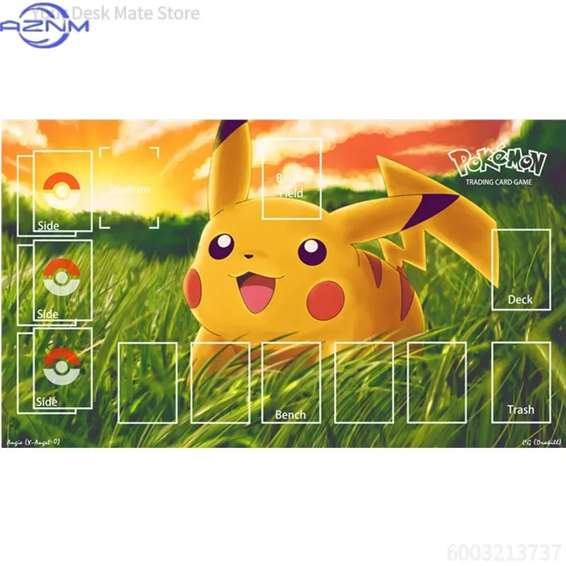 Pokemon Battle Playmat Premium Rubber Pad, Classic Fire Dragon & Electric Mouse Johto Starters, Cute Cartoon Clear Card Zone Lay
