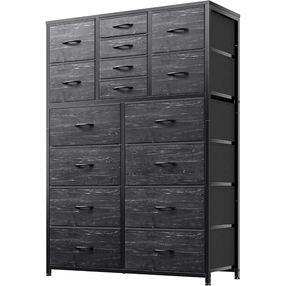 16 Drawers Dresser for Bedroom, Tall Dresser for Bedroom, Bedroom Dressers & Chests of Drawers with Wood Top and Metal Frame