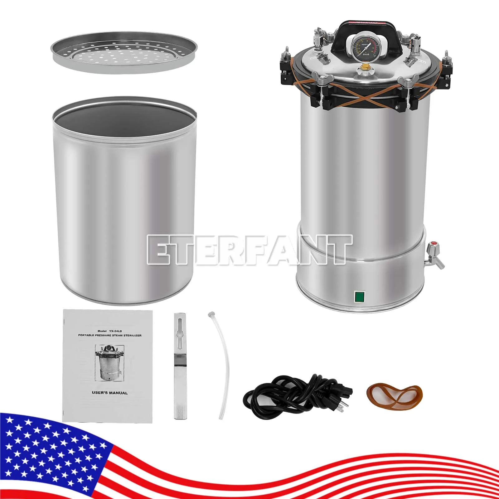 24L Portable Pressure Stainless Steel Steam Sterilizer Electric Heating YX-24LD/24L Tabletop Medical Steam Sterilizer TM-T24J US