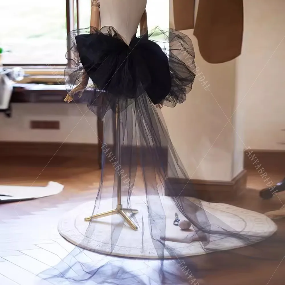 Delicate Detachable Wedding Bow-Shaped Cape,Stunning Black Big Tulle Bow With Train,Fashion Bridal Accessories TSWD423