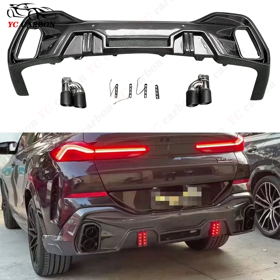 

For BMW X6 Series G06 2019-2023 High quality Carbon Fiber With lights Rear Lip Diffuser Back Bumper Spoiler Separator Body Kit