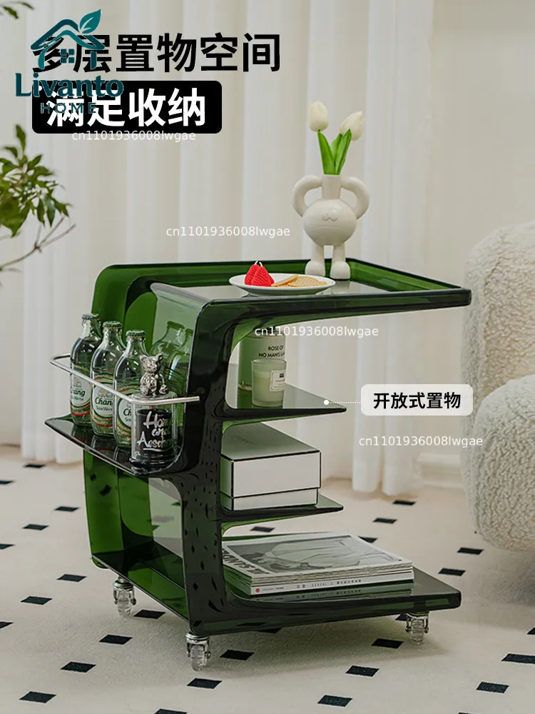 

Ouyou sofa edge few movable acrylic cart small coffee table Internet celebrities ins wind ancient bedside cabinet